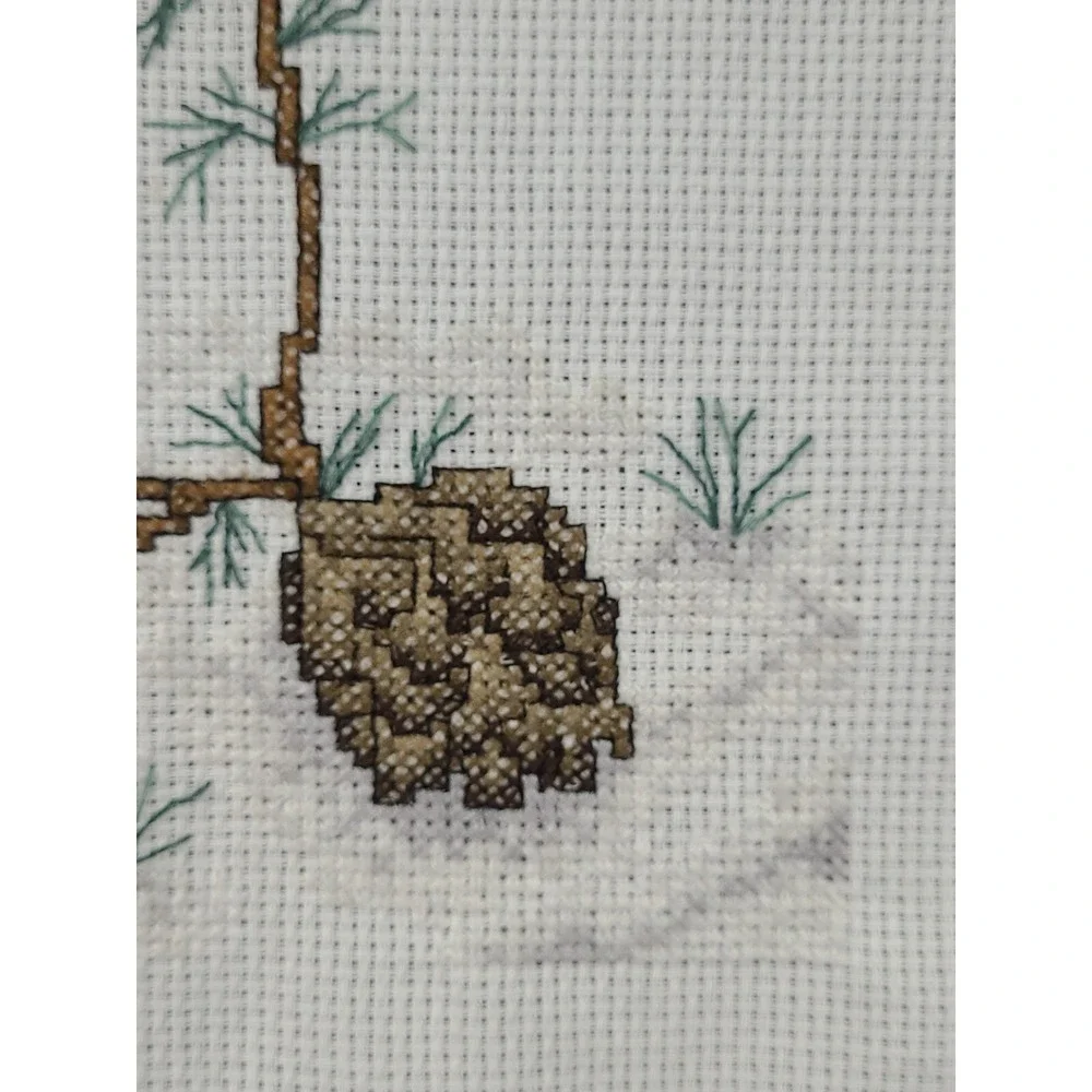 Handmade Cross Stitch Chickadee‎ Winter Scene Needlepoint Art Decor Completed